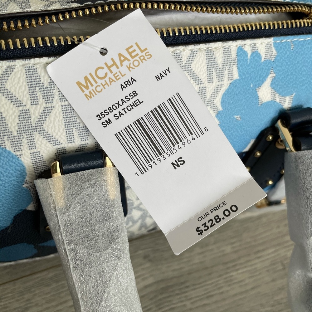 Michael Kors 💙 Aria Blue Floral Studded Designer Crossbody Handbag - Picture 5 of 7